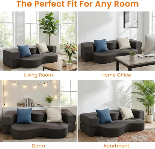 Miniatura 4 de ijuicy Sofá cama convertible de tamaño matrimonial, sofá cama futón plegable, colchón plegable de espuma, tela de leathaire, sofá cama para el suelo