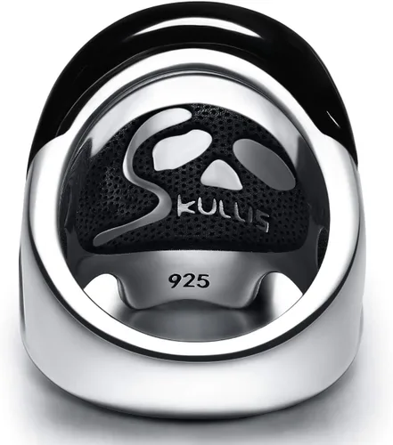 Miniatura 3 de Skullis Anillo de calavera con gema distintiva, calavera de cristal tallada de obsidiana negra y joyería de plata de ley 925