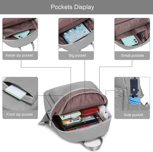 Miniatura 4 de Etercycle Mini mochila monedero para mujer, mochila pequeña, bolsa de hombro para viajes, Gris, Moda