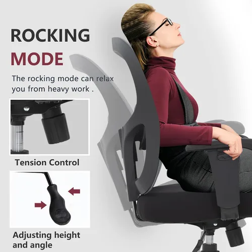 Miniatura 5 de Silla de oficina grande y alta, silla de escritorio de 400 libras, silla de computadora de malla con soporte lumbar, asiento ancho, brazos