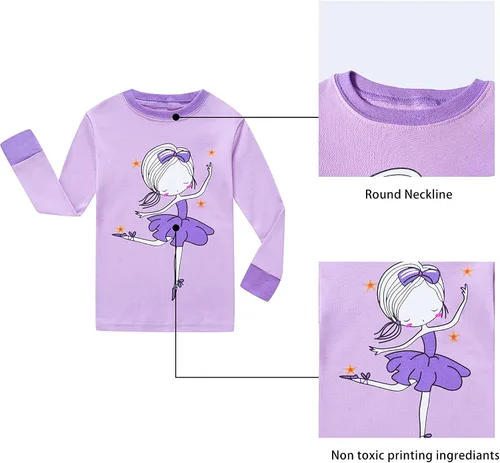 Miniatura 3 de KikizYe Conjunto de pijamas de manga larga para niñas pequeñas, 100% algodón
