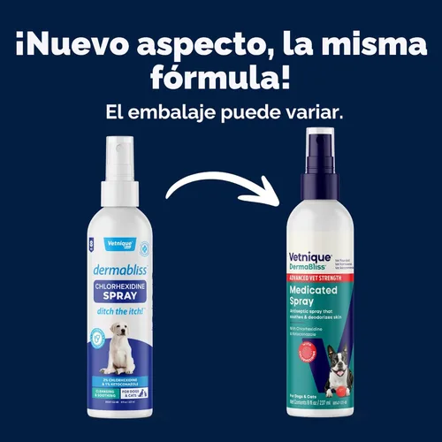 Miniatura 2 de Vetnique Dermabliss Clorhexidina para la salud de la piel de los perros, aerosol medicado antibacteriano, para infecciones de la piel e irritación