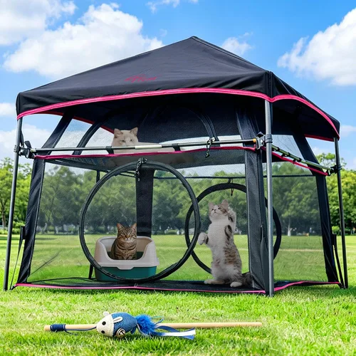 Miniatura 10 de Catio extragrande para gatos al aire libre, tienda de campaña plegable de 2 niveles con 3 puertas para patio, balcón, interior y campamento
