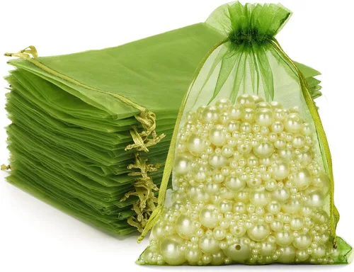 Miniatura 25 de G2PLUS - 25 bolsas de organza doradas de 5 x 7 pulgadas, bolsas de malla transparente para joyería, bolsas de regalo de organza con cordón