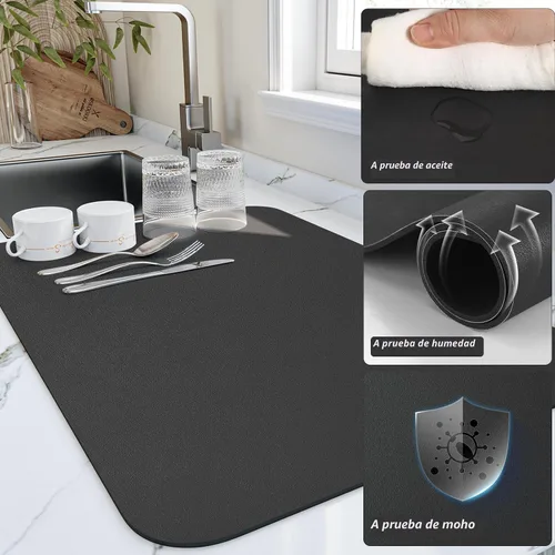 Miniatura 3 de HotLive Tapete de secado de platos para encimera de cocina, tapetes de drenaje resistentes al calor con respaldo de goma antideslizante, tapete