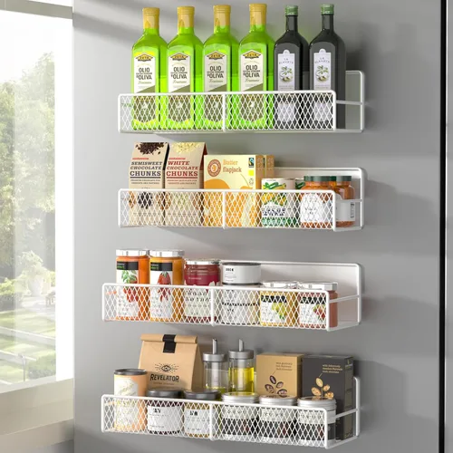 Miniatura 29 de Estante magnético para especias para refrigerador, paquete de 7 estantes magnéticos fuertes 100% de metal, organizador de especias con soporte