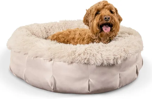 Miniatura 12 de Best Friends by Sheri Cama puf ultra relajante, cama ortopédica redonda para perro para soporte de articulaciones, piel sintética, funda lavable