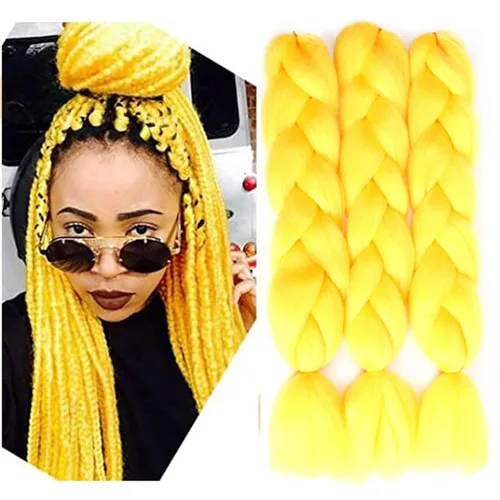 Extensiones de cabello trenzado de color amarillo jumbo, trenzas gigantes para trenzas de caja trenzada, cabello de fibra sintética de alta calidad,