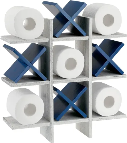 Miniatura 7 de Weysat Soporte de Papel Higiénico Tic Tac Toe Decoración de Pared de Baño Almacenamiento Colgante de Madera Rústica Estantes Independientes Montados