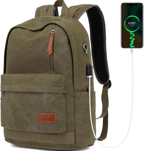 Miniatura 4 de Mochila de lona para laptop, mochila escolar impermeable con carga USB, 17.32in X 12.6in X 6.0in, Mochilas Daypack