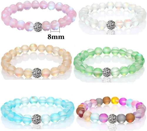 Miniatura 4 de SUMMER LOVE Joyería pulsera de cristal de sirena mística de 0.315in, pulsera de cuentas de piedra lunar brillante para mujeres y niñas, Sin gemas.