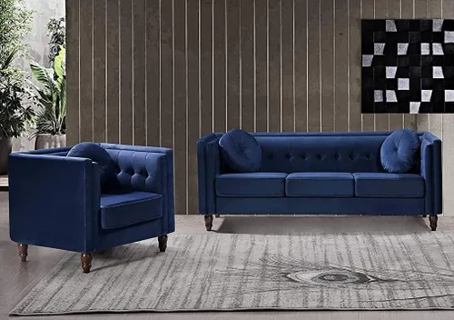 Miniatura 6 de Container Furniture Direct Lexie Velvet - Cómodo sofá de mediados de siglo Chesterfield de tres plazas para lectura, sala de estar, apartamento