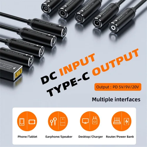 Miniatura 5 de cablecc 0.098x0.028 in Entrada DC Jack a USB-C Tipo-C Cable de carga de enchufe de alimentación para PD 9V 15V 20V 65W Teléfono portátil