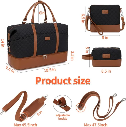 Miniatura 6 de Bolsas de fin de semana para mujer con bolsas de artículos de tocador, bolsas grandes para pasar la noche, bolsa de viaje de mano en el hombro