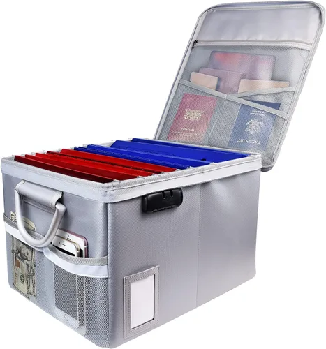 Miniatura 8 de TOMKID Archivador ignífugo con cerradura, organizador de documentos ignífugo, caja de archivos plegable, archivador con asa para certificaciones