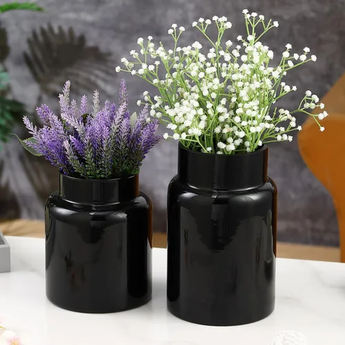 Miniatura 24 de Jarrón corto de vidrio, jarrón de vidrio negro, florero corto, florero redondo de vidrio, jarrón pequeño para flores, jarrones modernos de 6