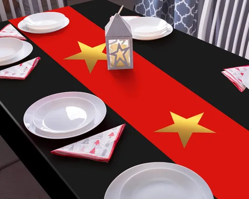 Miniatura 5 de Mixweer Mantel de noche de película, 3 piezas, cubierta de plástico con temática de película, mantel rectangular negro y rojo con papel dorado