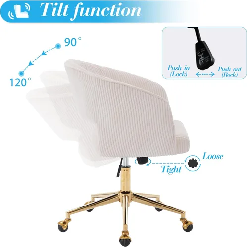 Miniatura 5 de Silla de Oficina para Casa Giratoria de Tela de Pana Silla de Escritorio Sillón de Acento Tapizado Sillas Modernas Capitoné con Base Dorada