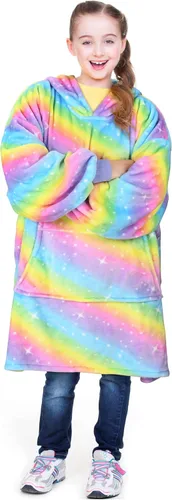 Catalonia Manta con Capucha Arcoíris para Niños, Sudadera Manta de Forro Polar de Gran Tamaño Usable con Bolsillo Frontal Grande, Regalo para