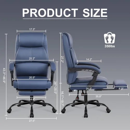 Miniatura 2 de Misolant Silla de oficina grande y alta con reposapiés, silla de escritorio de respaldo alto con reposabrazos de varillaje, sillas ejecutivas Azul