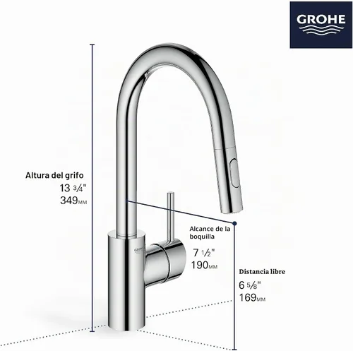 Miniatura 5 de GROHE 31479DC1 Grifo de cocina con barra desplegable Concetto con pulverizador. 1.75 GPM, Supersteel (acero inoxidable)