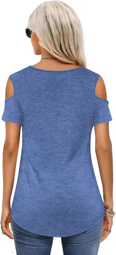 Miniatura 2 de Amoretu - Camisetas básicas de manga cortalarga con hombros descubiertos para mujer