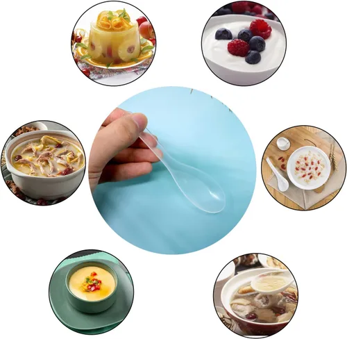 Miniatura 3 de Honbay - 60 cucharas de sopa de plástico desechables, cuchara blanca translúcida, cucharas de sopa asiáticas para natillas de huevo, pudín, avena
