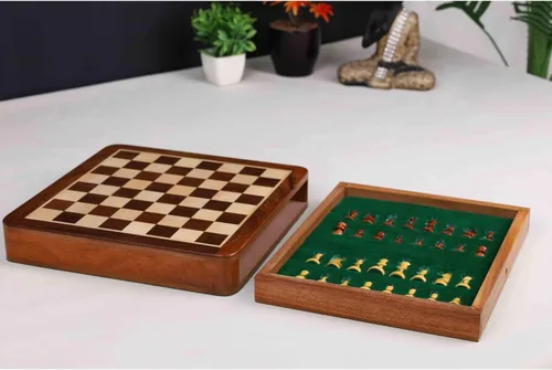 Miniatura 3 de RoyalChessMall- Juego de ajedrez magnético de viaje con cajón, 10 pulgadas, madera de palisandro dorado