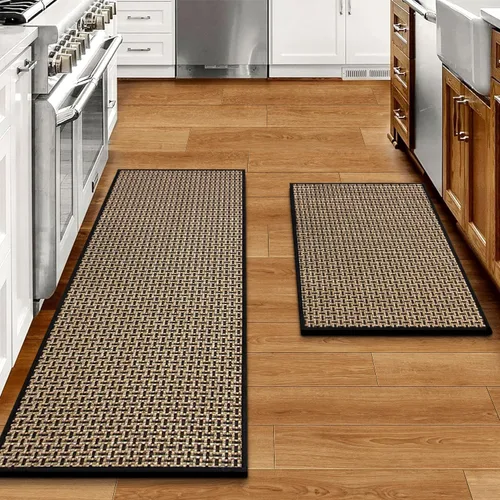 eqivei Juego de alfombras y tapetes de cocina antideslizantes lavables de 2 piezas, alfombras absorbentes para colocar delante del fregadero,