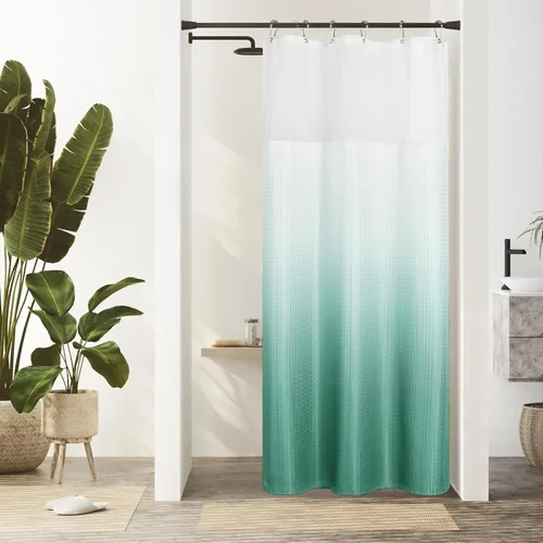 Miniatura 22 de Gibelle Juego de cortina de ducha de tejido gofre con ventana superior de malla y ganchos, cortina de ducha de tela estilo spa para baño, beige, 72