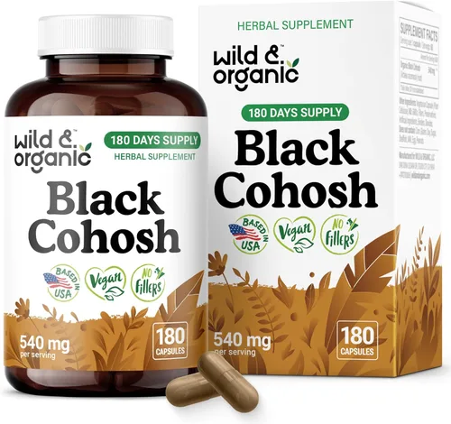 Miniatura 10 de Wild & Organic Cápsulas de cohosh negro de 540 mg - Suplementos de menopausia para mujeres - Cohosh negro para mujeres - Hierba Actaea Racemosa - 90