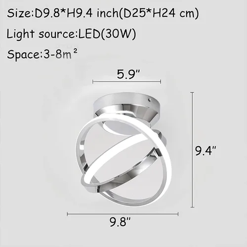Miniatura 2 de CANEOE Lámparas de techo LED modernas, lámparas de pasillo redondas creativas de 30W con acabado cromado, lámpara de 6000K cerca del techo