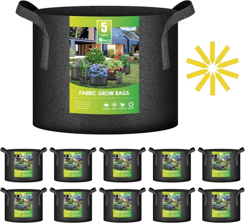 Miniatura 26 de iPower Paquete de 10 bolsas de 3 galones para plantas de tela no tejida gruesa resistente para cultivo de papas, contenedor duradero con aireación