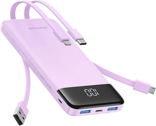 Miniatura 10 de Charmast Cargador portátil con cables incorporados, batería externa delgada de 10,000 mAh, cargador externo de alta velocidad con puerto USB C