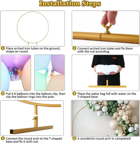Miniatura 5 de UAEYW Kit de arco de globos redondos de metal dorado de 7.2 pies, soporte de arco de globos de círculo dorado de gran tamaño para fiesta