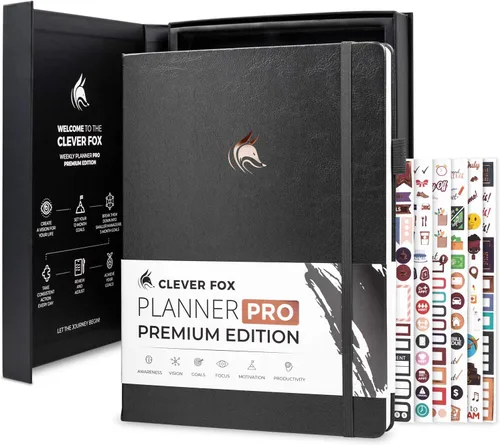 Miniatura 12 de Clever Fox Planner Pro Premium - Lujosa agenda semanal y mensual con organizador de presupuesto para productividad y objetivos, sin fecha, A4