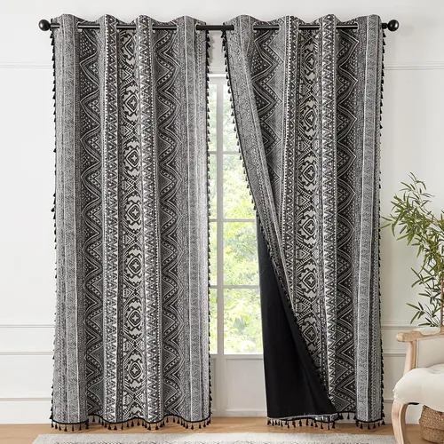 Miniatura 11 de ColorBird Cortinas Opacas Amarillas Bohemias 2 Paneles 84 Pulgadas de Largo Aislamiento Térmico Bohemio Azteca Tratamiento de Ventana Estampadas