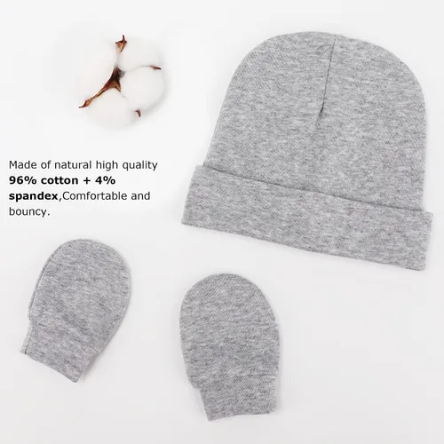 Miniatura 5 de BQUBO Baby Hats and Mittens Infant Cotton Beanie Gloves No Scratch Set Newborn Hospital Hat for Boys Girls 0-6 Months