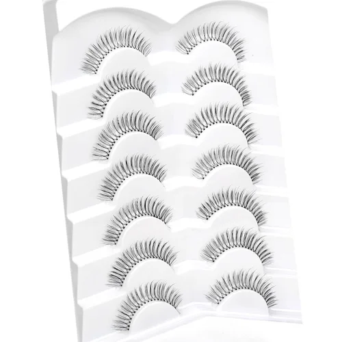 Miniatura 183 de Pooplunch - Pestañas postizas finas de visón sintético, estilo ojo de gato, naturales, cruzadas, tipo racimo, efecto 8D de volumen, tiras