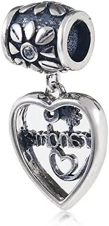 Miniatura 5 de SOUKISS Dijes de corazón para abuela, auténtica plata de ley 925, dije de amor familiar para pulsera europea (colgante)