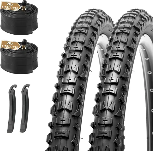 MOHEGIA Juego de neumáticos de bicicleta de montaña: 2 unidades de neumáticos plegables de repuesto de 20/24/26x1.95 pulgadas y par de tubos