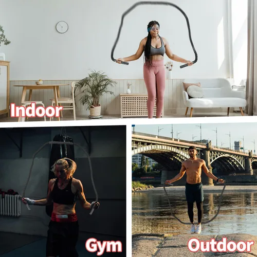 Miniatura 7 de Cuerda de saltar con peso para fitness, cuerda de entrenamiento muscular total de 2.4 libras para mujeres y hombres, cuerda de saltar para adultos