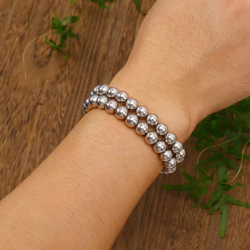 Miniatura 3 de Elegance 11 designs Brazalete grueso apilable de oro, pulseras elásticas de cuentas para mujer, pulsera apilada con cuentas