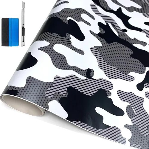 Miniatura 24 de LZLRUN Rollo de Película de Vinilo Adhesivo de Camuflaje para Automóvil Camuflaje Nieve Ártica Calcomanía Adhesiva para Consola de Automóvil