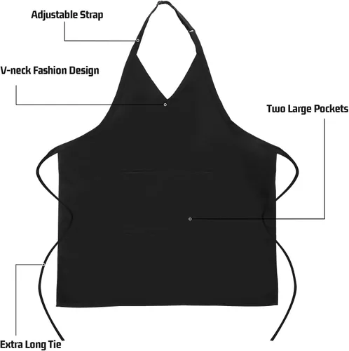 Miniatura 5 de 2 juegos de delantales unisex con cuello en V, delantales de esmoquin negros, delantales formales con babero, delantales ajustables para eventos