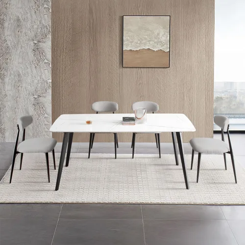 Miniatura 2 de JUSTONE Juego de 2 sillas de comedor grises, tapizadas con patas de metal negro, estilo moderno de mediados de siglo para comedor y cocina