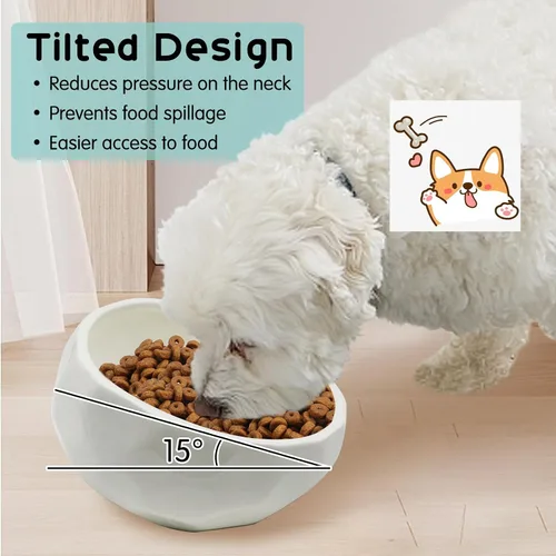 Miniatura 3 de kathson Cuenco inclinado de cerámica para perros inclinado 15° para comida para gatos, cuencos de agua, plato de alimentación cómodo para mascotas