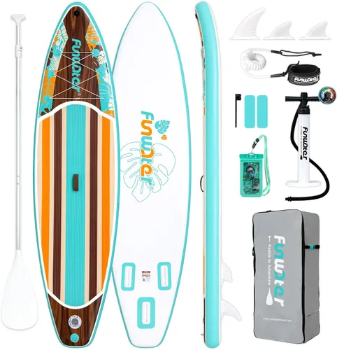 FunWater 11'/10'6" Inflatable Stand Up Paddle Board with Premium SUP Paddleboard Accessories, Wide Stable Anti-Slip EVA Deck,Paddle Boards for