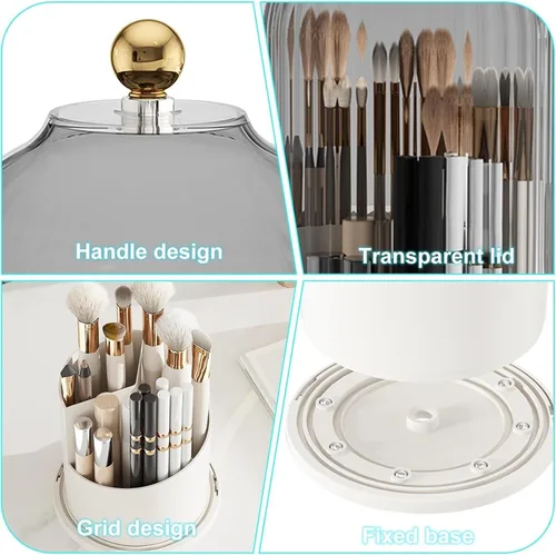 Miniatura 4 de Organizador de cuidado de la piel, soporte para brochas de maquillaje con tapa, giratorio de 360° a prueba de polvo, organizador de brochas