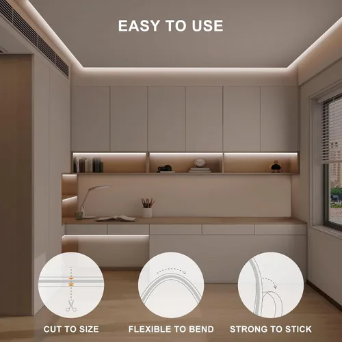 Miniatura 5 de Tira de luz LED COB de 32.8 pies con control remoto, 4000K Ra93+ regulable brillante luz LED COB tira de luz blanca continua para espejo, escalera